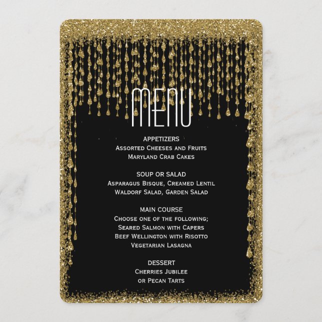 Menu Dîner | Noir d'or moderne (Devant)