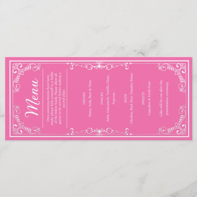Menu Dîner - Princesse Rose Quinceañera (Devant)