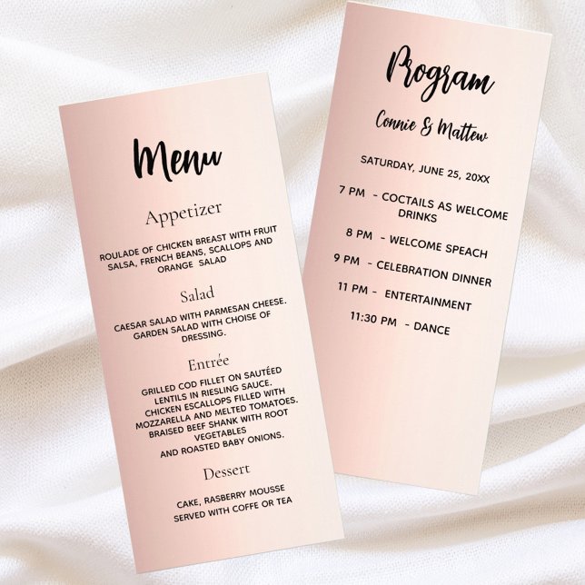 Menu dîner programme mariage or rose (Créateur téléchargé)