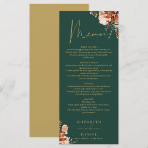 Menu Dîner Rustique Floral Emerald Et Mariage Or