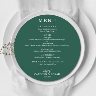 Menu Dîner simple Élégant Emerald Green Round Mariage