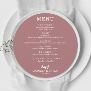 Menu Dîner simple élégant Rose Désert Mariage Rond Dîne