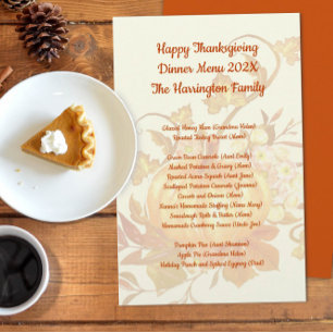 Menu Dîner Thanksgiving Ecru Orange