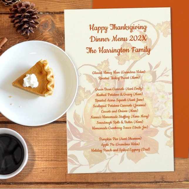 Menu Dîner Thanksgiving Ecru Orange (Créateur téléchargé)