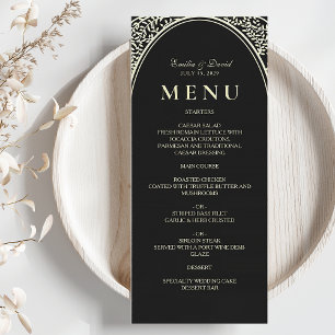 Menu Dîner vintage Black and Gold Mariage