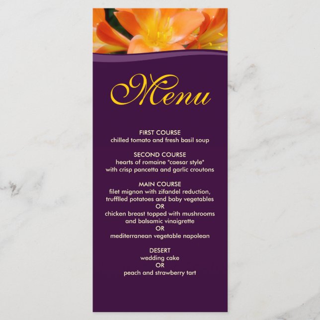 Menu dîner violet et orange (Devant)