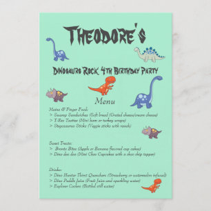 Menu Dinosaurs Rock fête d'anniversaire