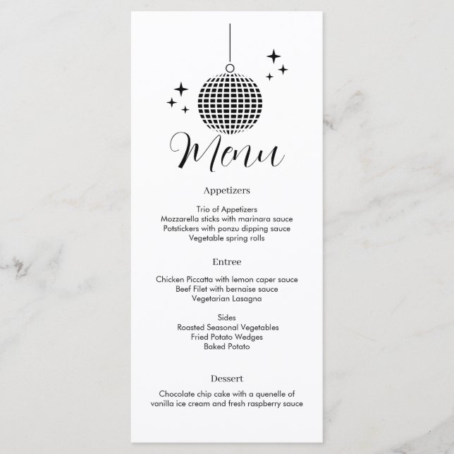 Menu Disco Ball Dinner (Devant)