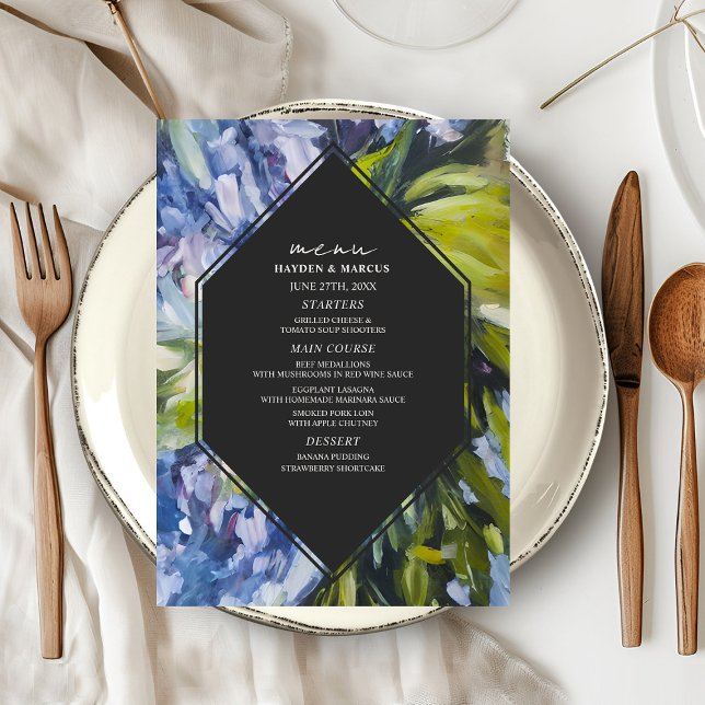 Menu Dramatic Blue Floral Mariage (Créateur téléchargé)