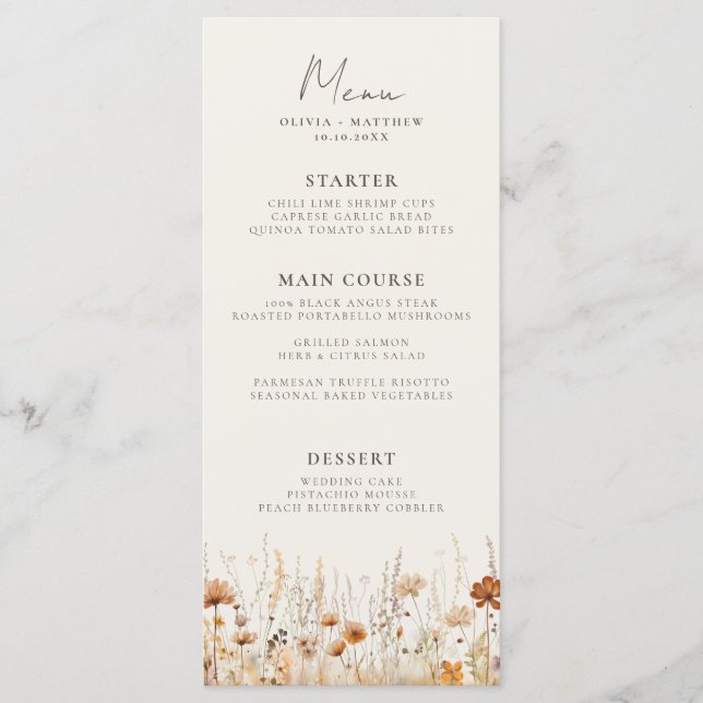 Menu Dreamy Fleur sauvage d'automne Mariage (Devant)