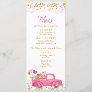 Menu du Baby shower d'amour du camion Valentine