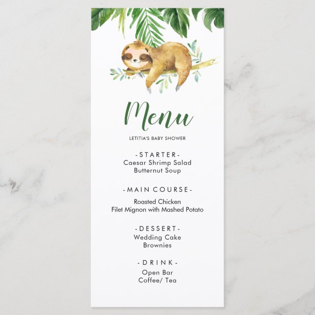 Menu du Baby shower de la fentes pour garçons trop (Devant)
