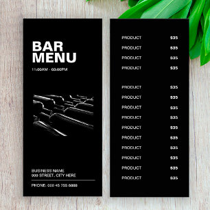 Menu du bar-restaurant noir moderne Liste de pri