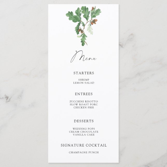 Menu du chêne à glands (Devant)