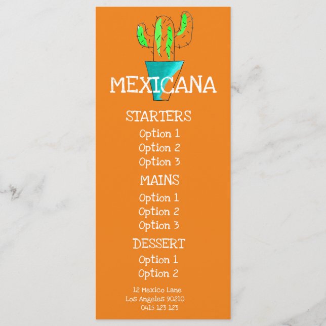Menu du dîner au restaurant mexicain (Devant)