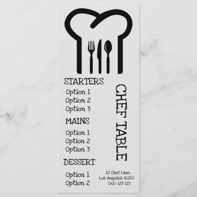 Menu du dîner casquette du chef moderne et tendanc (Devant)
