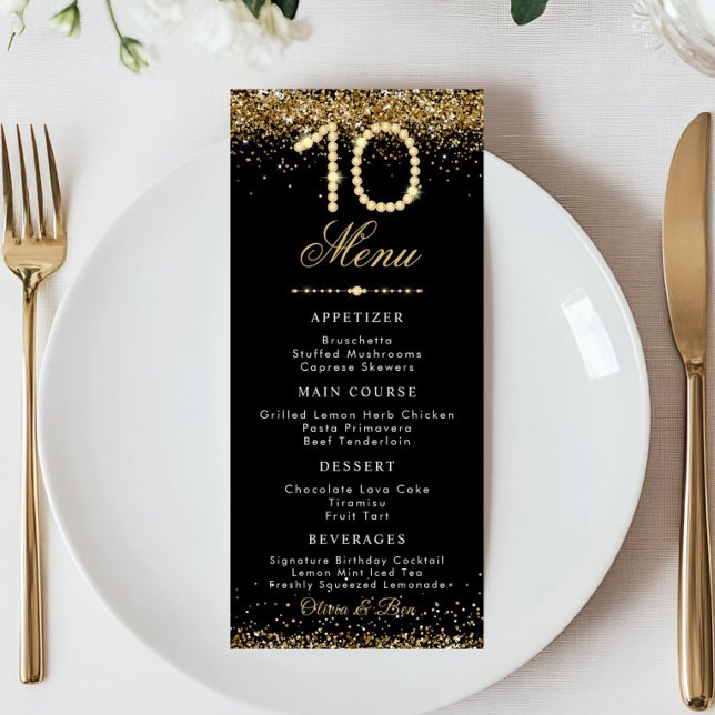 Menu du dîner d'anniversaire des 10 ans de Gold Di (Gold Diamond 10th Anniversary wedding Menu card)