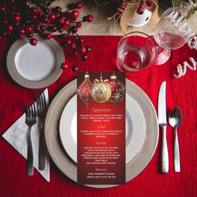 Menu du dîner de la fête de Noël avec boules rouge (Créateur téléchargé)