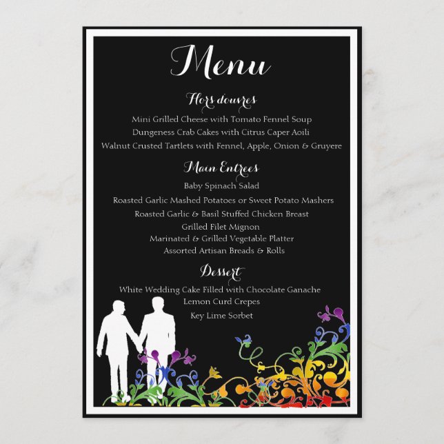 Menu du dîner de mariage gay avec des fioritures a (Devant)