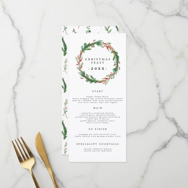 Menu du dîner de Noël de 4 x 9 pouces 2021 (Devant/Arrière en situation)