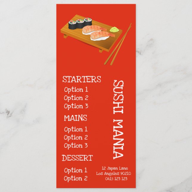 Menu du dîner de sushi de restaurant japonais de s (Devant)