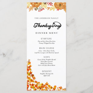 Menu du dîner de Thanksgiving citrouille