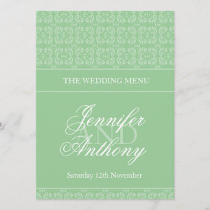Menu du dîner mariage à bandes vert pâle