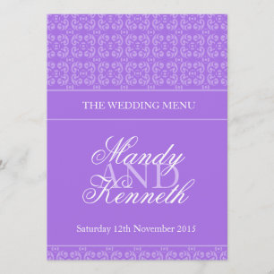 Menu du dîner mariage à motif pourpre