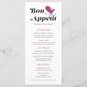 Menu du dîner Mariage Bon Appetit