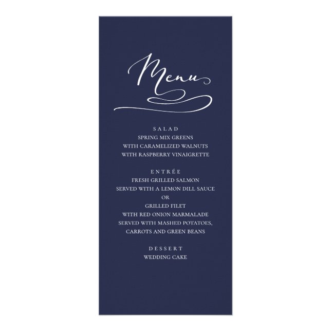 Menu du dîner mariage de la Marine. Bleu simple mo (Devant)