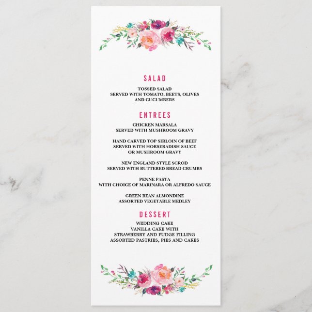 Menu du dîner mariage FLORAL BOHÉMIEN (Devant)