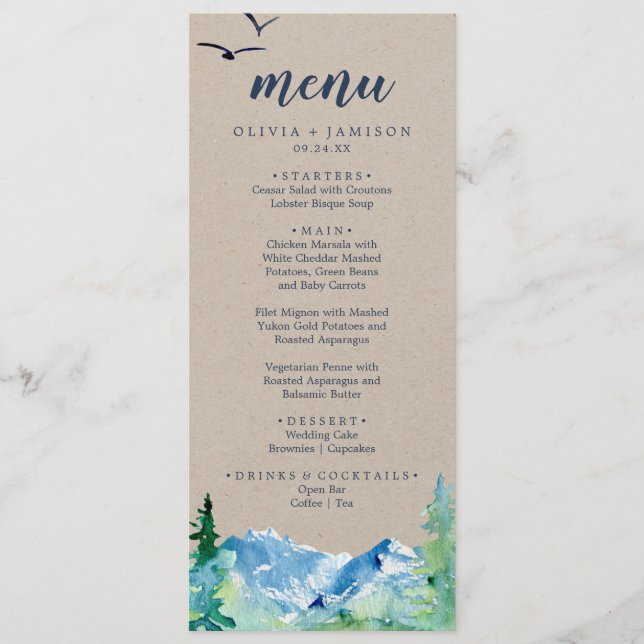 Menu du dîner Mariage Kraft Rocky Mountain (Devant)