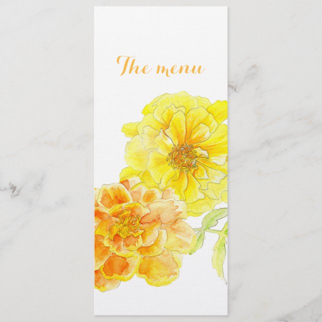 Menu du dîner mariage Marigolds art stylisé (Devant)