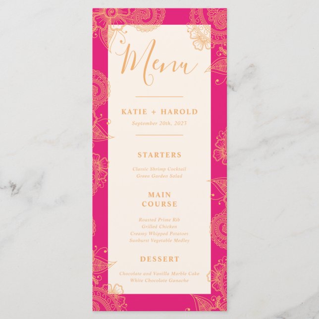 Menu Du Dîner Mariage Mehndi (Devant)