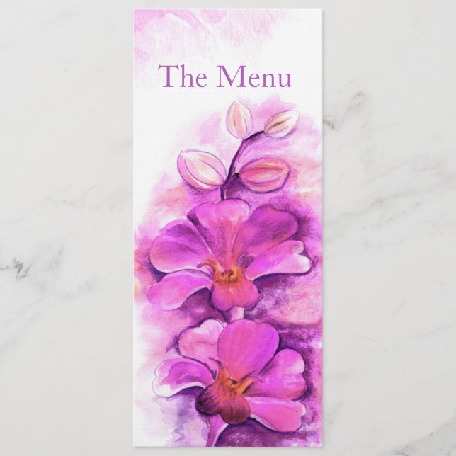 Menu du dîner mariage orchidée rayonnante stylisée (Devant)