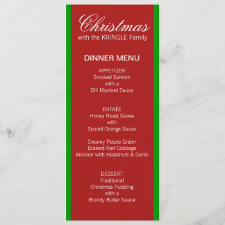 Menu du dîner rouge de Noël