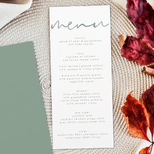Menu du Mariage blanc neutre moderne Sage Green