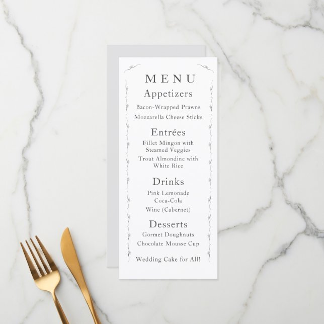 Menu du Mariage blanc tout simplement catholique (Devant/Arrière en situation)