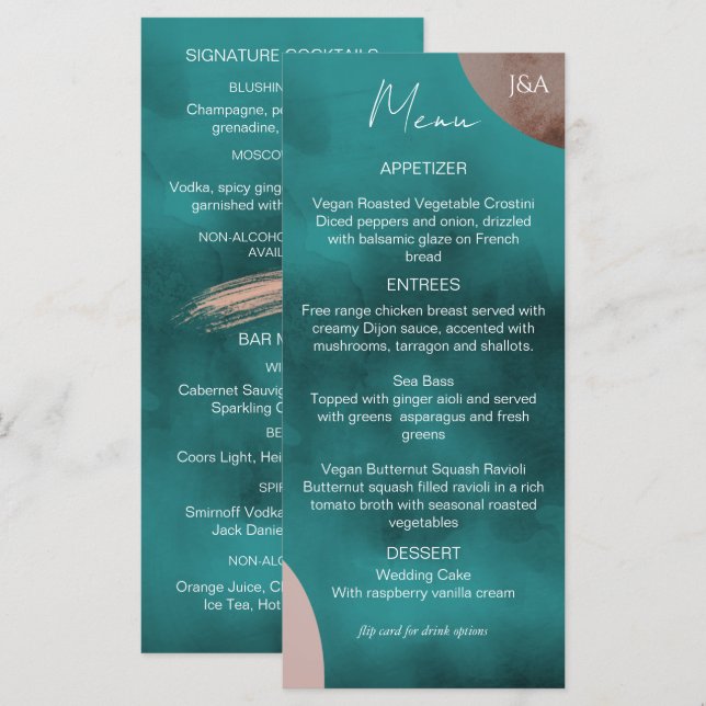 Menu du Mariage d'aquarelle Abstrait (Devant / Derrière)