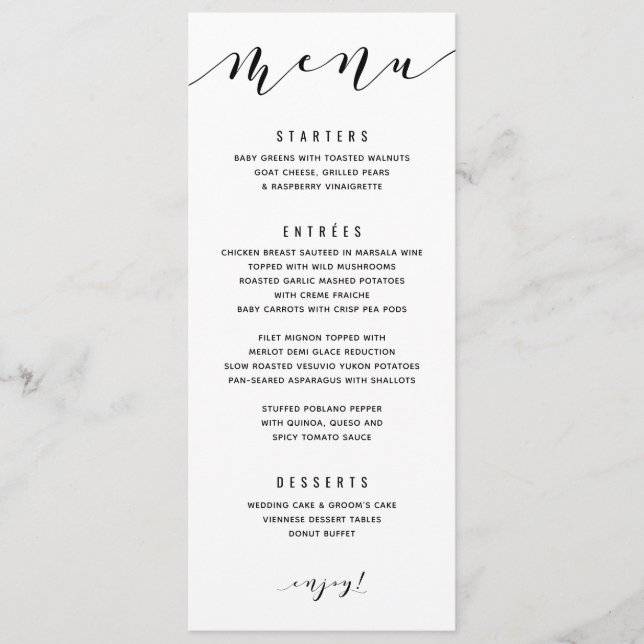 Menu du Mariage de calligraphie Tourbillonnant amu (Devant)