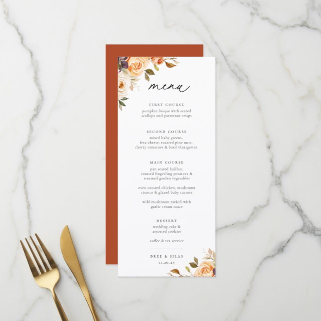 Menu du Mariage de fleurs d'automne de Terre (Devant/Arrière en situation)