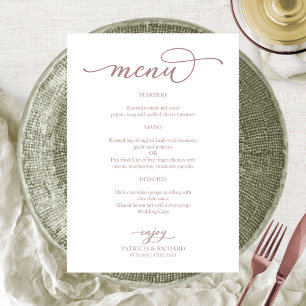 Menu du Mariage de script or Rose simple