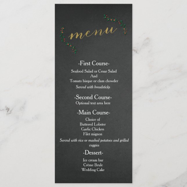Menu du Mariage de tableau noir de Noël Holiday Ho (Devant)