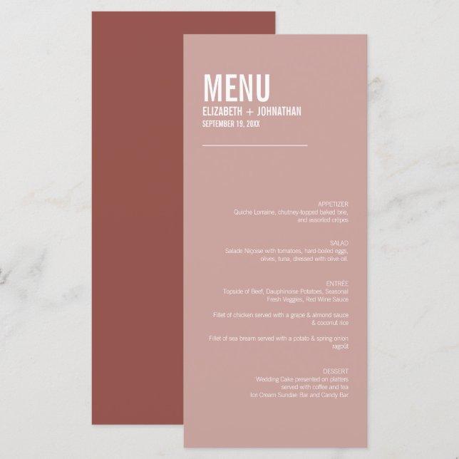 Menu du Mariage de typographie Rose Boho Dusty sim (Devant / Derrière)