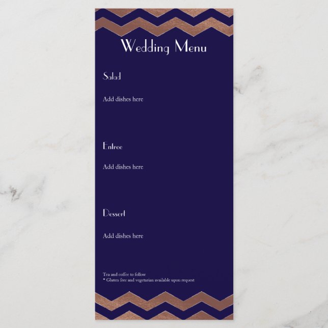 Menu du Mariage d'or Rose chic bilingue (Devant)
