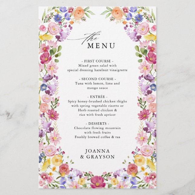 Menu du Mariage du Fleur sauvage de printemps colo (Devant)