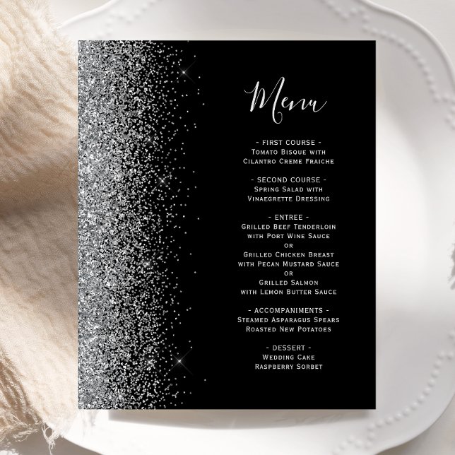Menu du Mariage Edge de Parties scintillant argent (Créateur téléchargé)