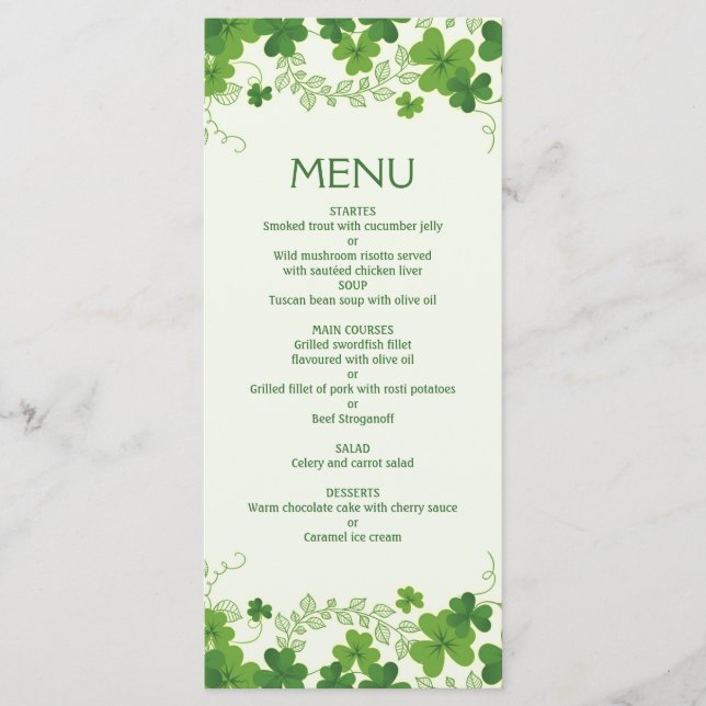 Menu du Mariage feuille shamrock irlandais (trèfle (Devant)