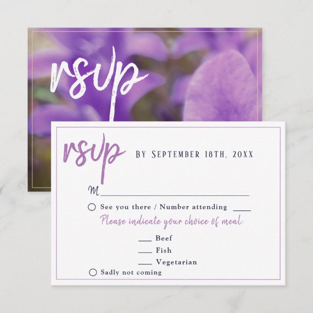 Menu du Mariage floral à fleurs violettes (Devant / Derrière)