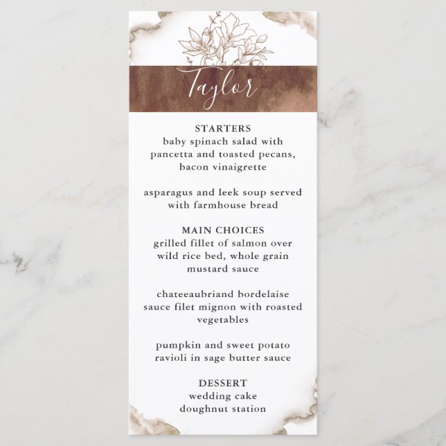 Menu du nom de l'invité, Elegant Earth Tones Aquar (Devant)